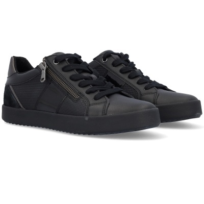 Ténis pretos casuais com atacadores e fecho de correr lateral