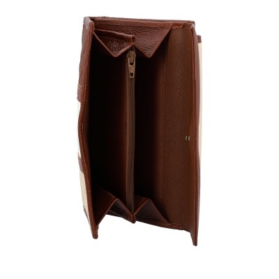 Carteira castanha com várias divisórias e fecho
