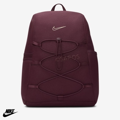 Mochila vinho Nike com logótipo branco e cordões elásticos frontais