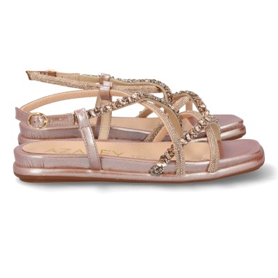 Sandálias rosas metálicas com tiras e detalhes brilhantes
