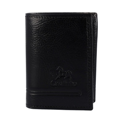 Carteira de couro preta com logotipo Cavalinho em relevo