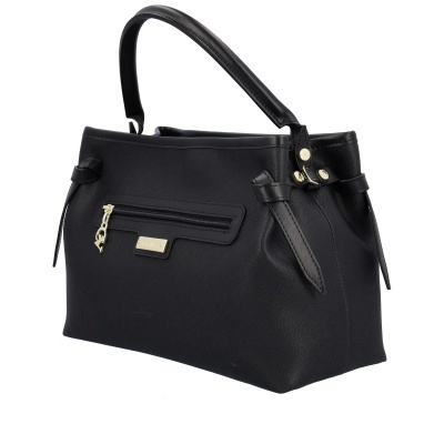 Mala de mão preta em sintético com bolso exterior e alça única