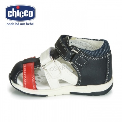 Sandália infantil Chicco preta, branca e vermelha com fecho de velcro
