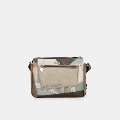 Mala rectangular com padrão geométrico e bolso frontal em camurça