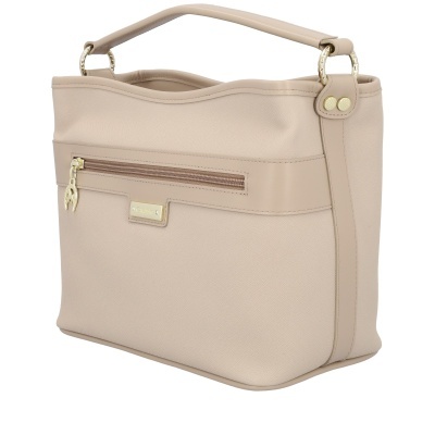 Mala de senhora bege com alça curta e fecho de correr frontal
