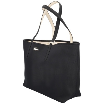 Mala de ombro preta com interior creme e logótipo metálico de crocodilo