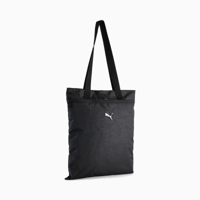 Mala tote preta com padrão floral subtil e logo Puma branco