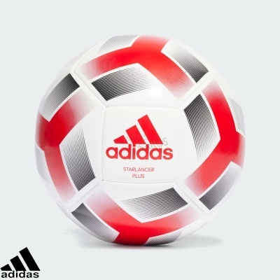 Bola de futebol Adidas Starlancer Plus com padrão branco, vermelho e preto