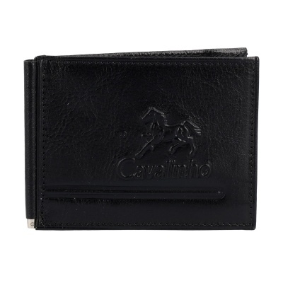 Carteira preta de pele com logótipo Cavalinho em relevo