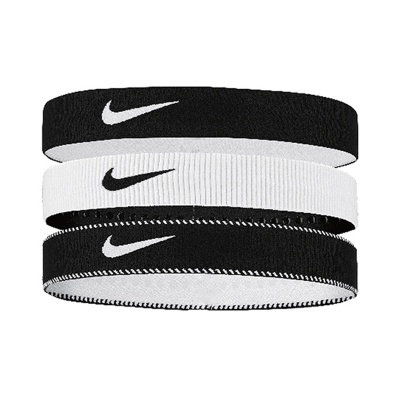 Três bandas de cabelo elásticas da Nike em preto e branco com logotipo