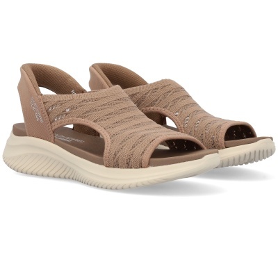 Sandálias Skechers Slip-Ins cor de bege com sola branca