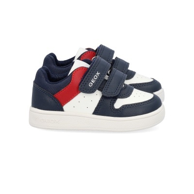 Ténis infantis Geox azul, branco e vermelho com fecho de velcro