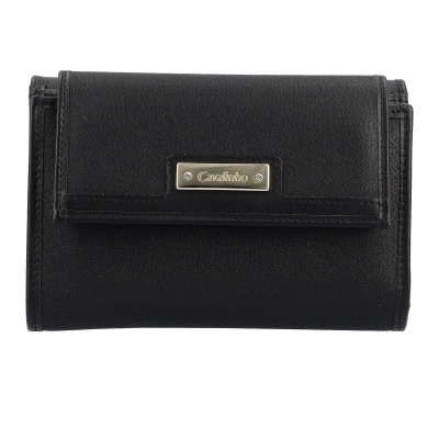 Carteira preta com placa metálica dourada 'Cavalinho'