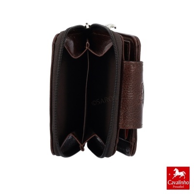 Carteira masculina castanha em pele com fecho de correr e presilha