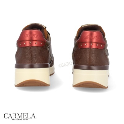 Sapatilhas femininas castanho e vermelho CARMELA vista de trás