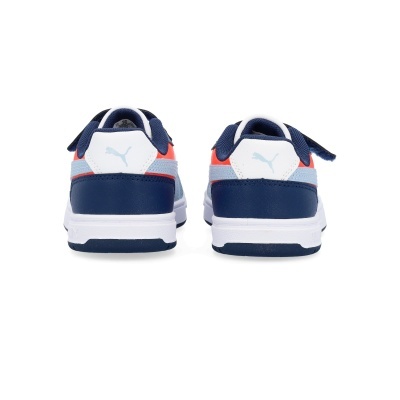 Sapatilhas infantis Puma azul, branco, cinza e laranja vista de trás