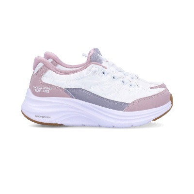 Tênis Skechers Slip-Ins branco e rosa com sola branca