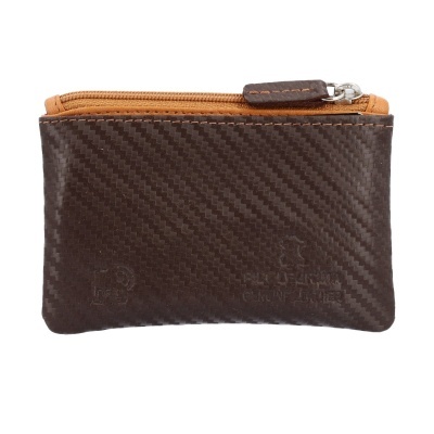 Carteira ou porta-moedas de material imitação fibra de carbono castanho escuro com fecho castanho claro
