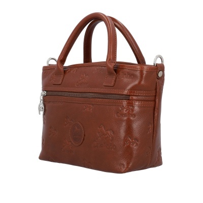 Mala de mão castanha em pele sintética com padrão em relevo