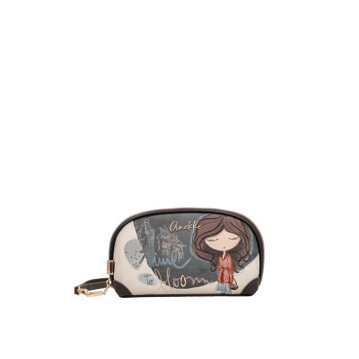 Estojo sintético colorido com ilustração de menina e texto Anekke, Time to bloom.