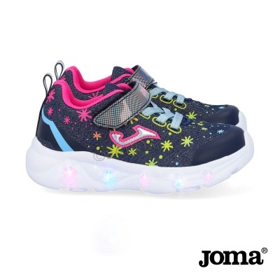 Sapatilhas Joma para criança com padrão colorido, velcro e sola luminosa branca