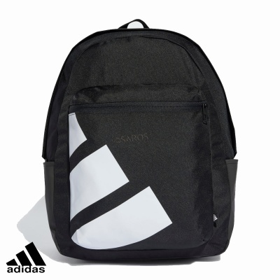 Mochila preta adidas com logótipo branco frontal