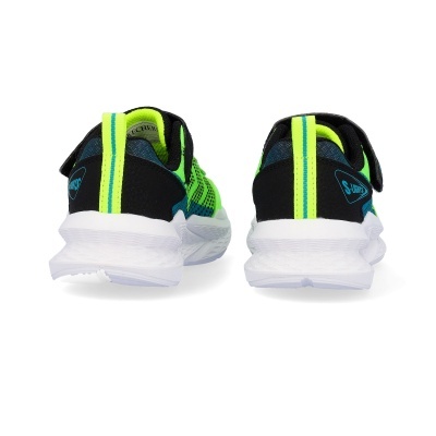 Sapatilhas Skechers S-Lights verde neon e preto vistas de trás