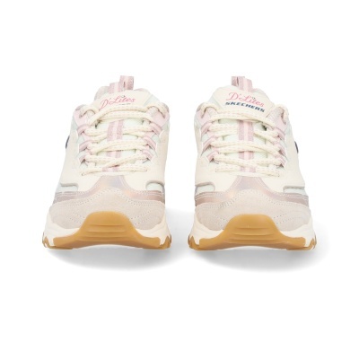 Sapatilhas Skechers DLites castanhas, brancas e rosa