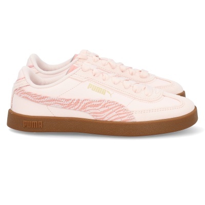 Sapatilhas PUMA rosa claro com sola castanha e detalhes riscado rosa