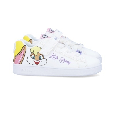 Ténis infantis brancos com imagem de Lola Bunny e fecho de velcro