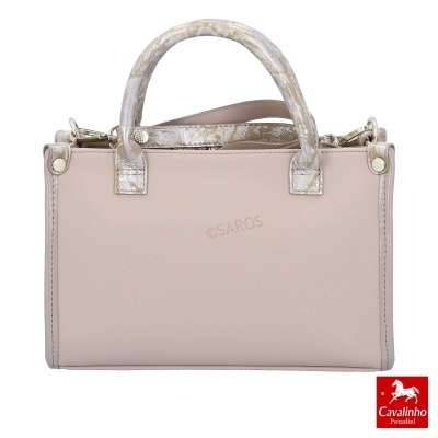 Mala de senhora rosa claro com pegas em padrão de pele de cobra