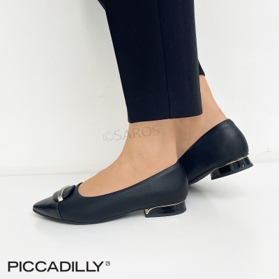Sapatos femininos pretos PICCADILLY com salto baixo e detalhe metálico