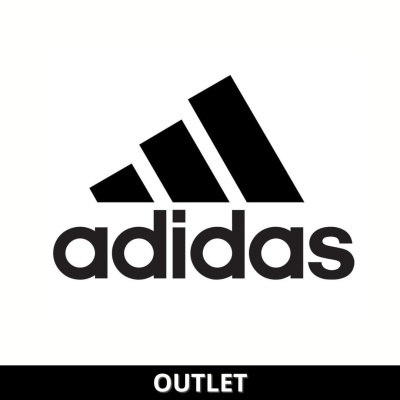 Logo preto adidas com faixa preta e texto OUTLET