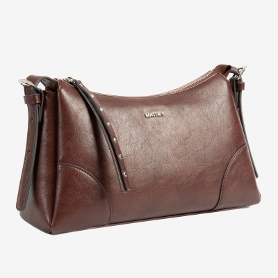 Bolsa de mão MATTIES castanha em couro sintético com fecho de correr e alça ajustável