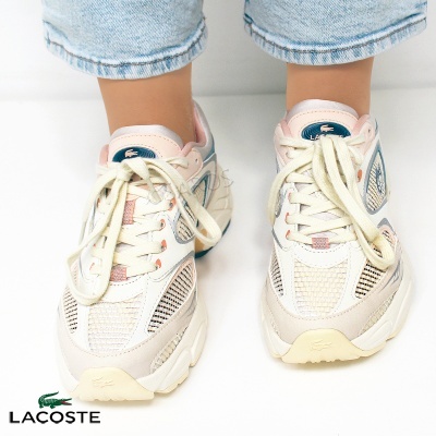 Ténis Lacoste femininos em tons pastel com malha e camurça