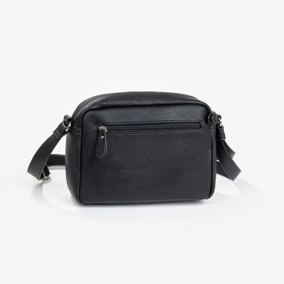 Mala de ombro preta em pele sintética com fecho de correr frontal e correia ajustável