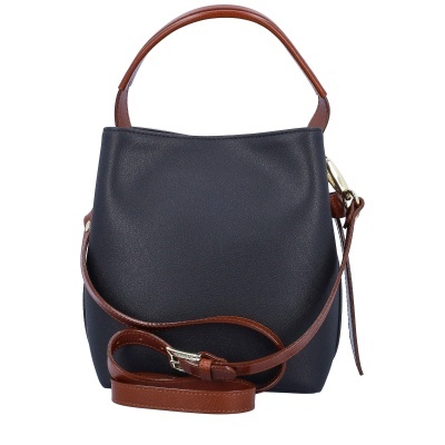 Saco de mão azul escuro com alças castanhas