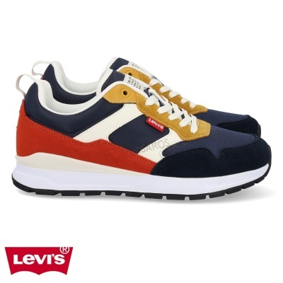 Sapatilhas Levi's azul marinho, branco, vermelho e amarelo com sola branca
