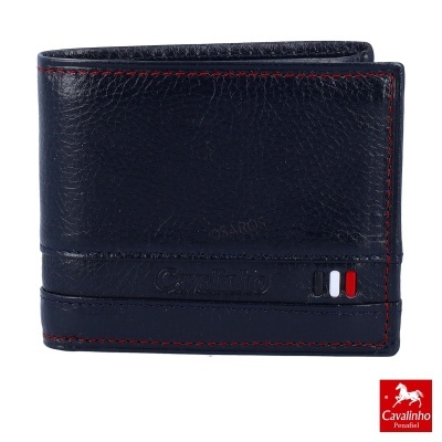 Carteira de pele preta com costura vermelha e logotipo Cavalinho