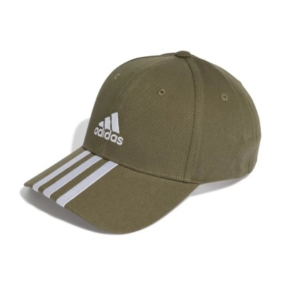 Boné verde-oliva adidas com riscas brancas no aba