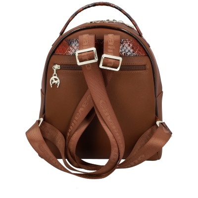 Mochila castanha com alças e detalhe imitação pele de cobra