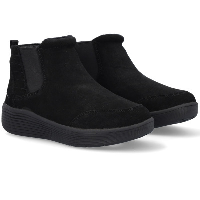Botins pretos de camurça com sola preta e elástico lateral