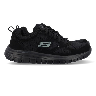 Ténis pretos Skechers com sola segmentada e detalhes em cinzento