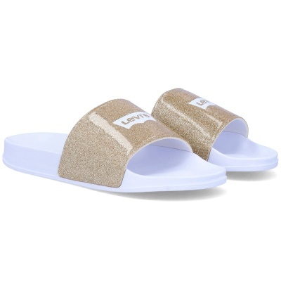 Chinelos Levis dourados com base branca