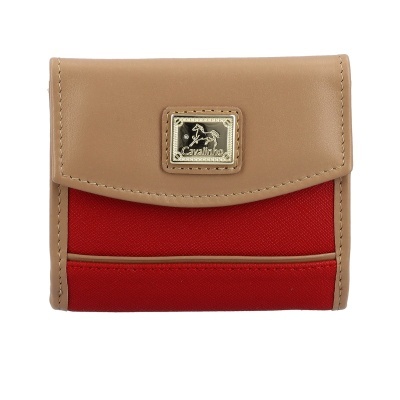 Carteira bicolor vermelha e bege com logo metálico Cavalinho