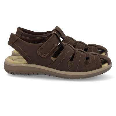Sandálias castanhas masculinas com tiras largas e fecho de velcro