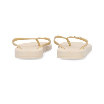 Chinelos de dedo bege com tiras e sola de borracha