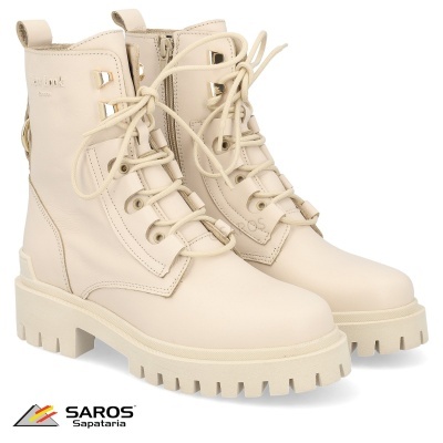 Botas tipo combat bege claro com atacadores e zíper