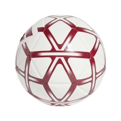 Bola de futebol branca com padrão geométrico vermelho