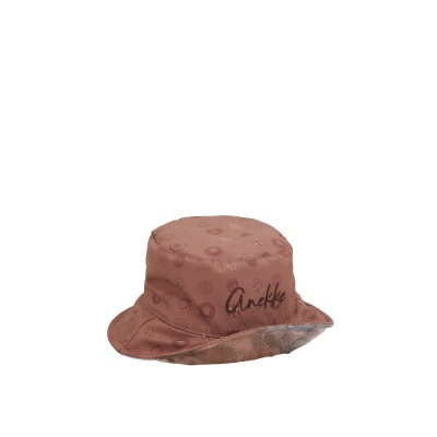 Chapéu bucket rosa-terra com padrão geométrico e texto Anekke bordado